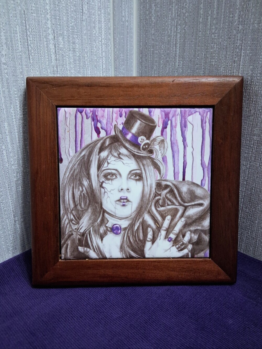 Gothic Ceramic Art Tile Trivet Purple And Black